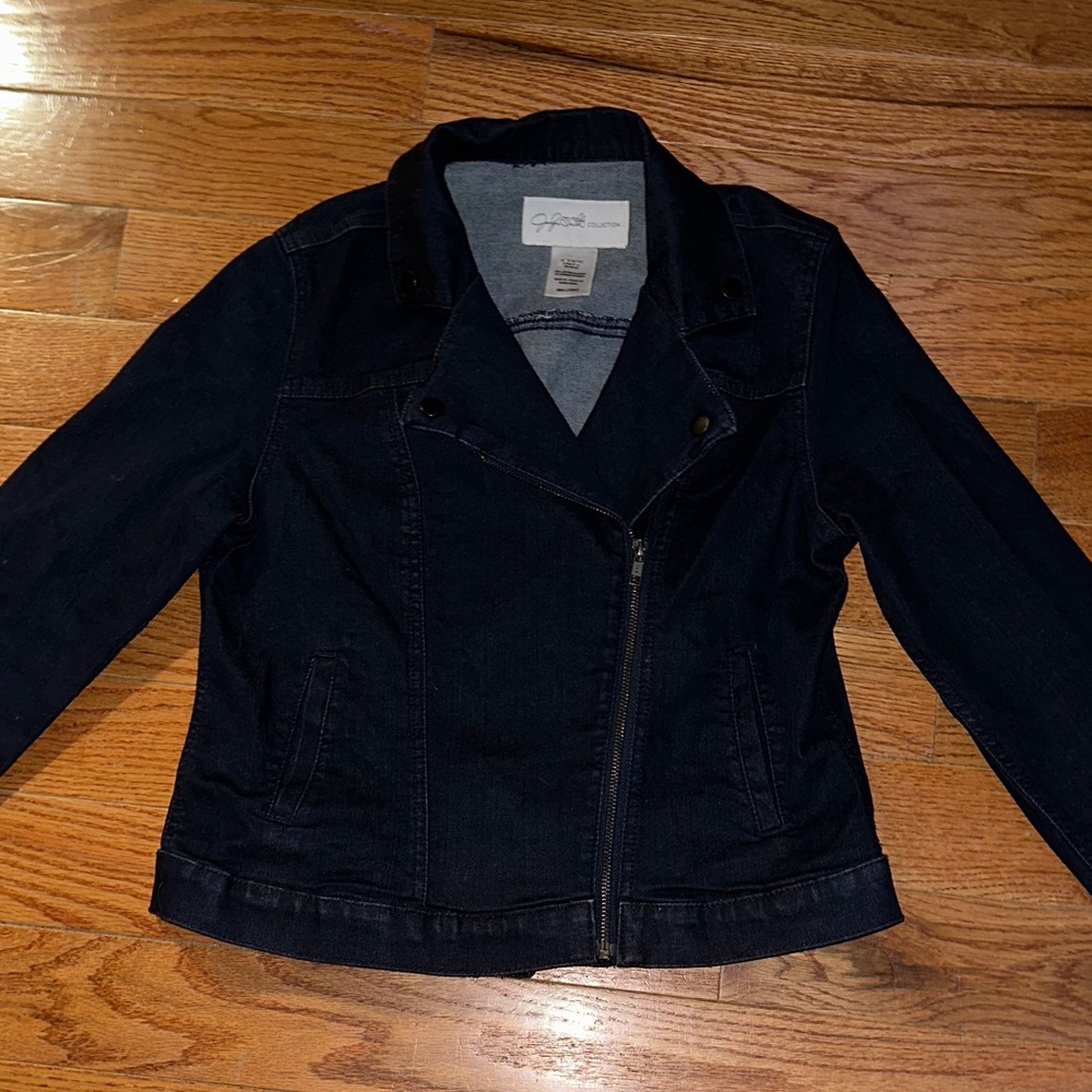 Jaclyn Smith Dark Blue Denim Moto Jacket